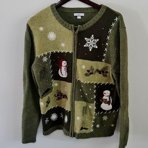 Ugly Christmas sweater green snowmen, men's large